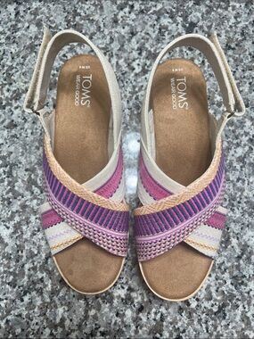 TOMS Women's Pink, Purple & Cream Striped Slingback Sandals Size 8